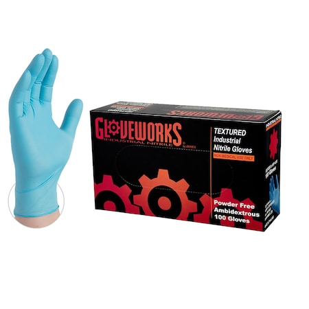 Ammex Disposable Gloves, 5 mil Palm, Nitrile, Powder-Free, L, Blue INPF46100